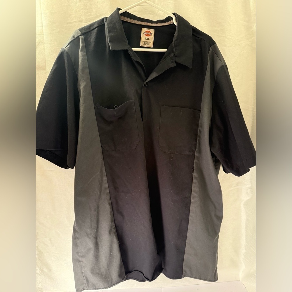 Dickies Two-Tone Work Shirt Short Sleeve Button Down Black & Gray SZ-2XL
